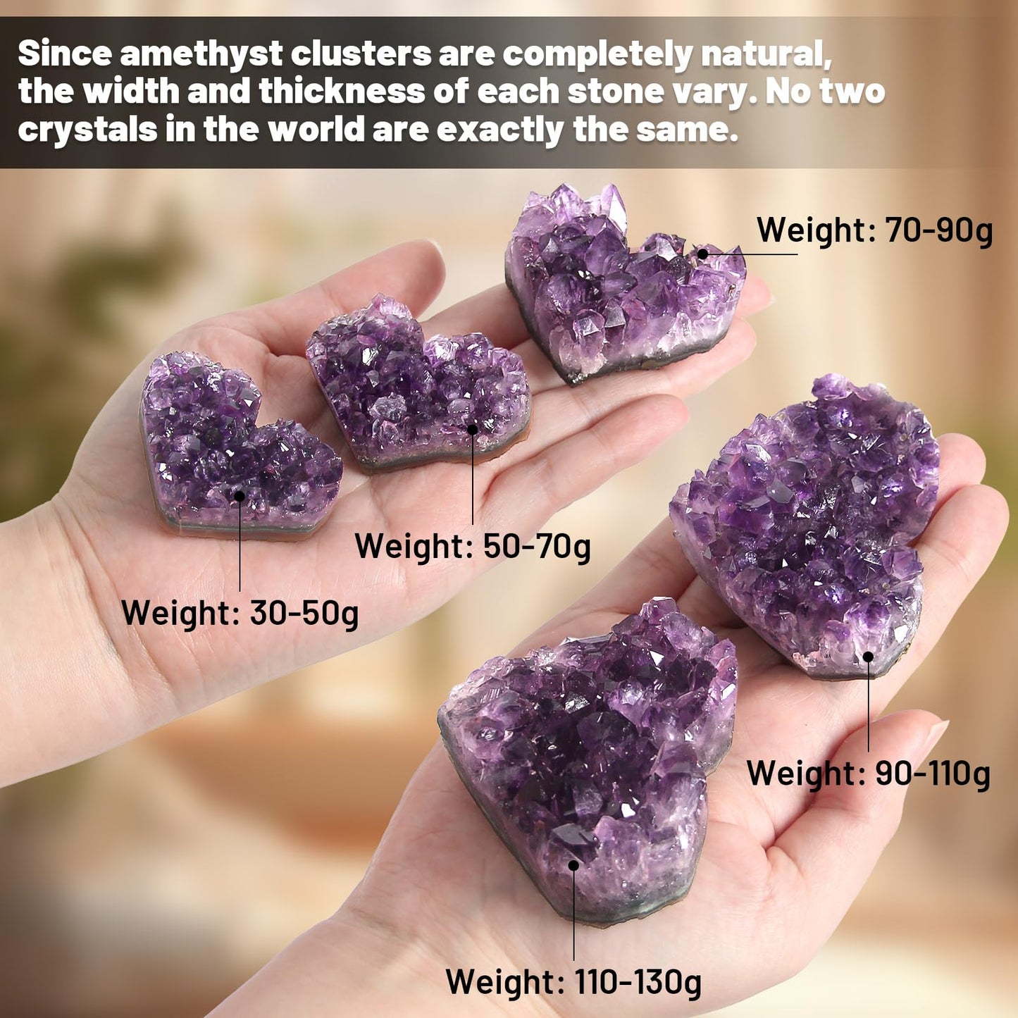 90-110g 1PC Amethyst Heart Cluster, Natural Crystals and Healing Stones- Amethyst Crystal for Decoration, Wicca & Reiki High Energy Healing Crystals, Heart Gifts, Gemstone Valentine’s Gift