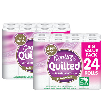 Gentille Quilted Bathroom Tissue Rolls | Luxury 3-Ply Toilet Paper Soft, Strong & Sustainable | UK Made (48)