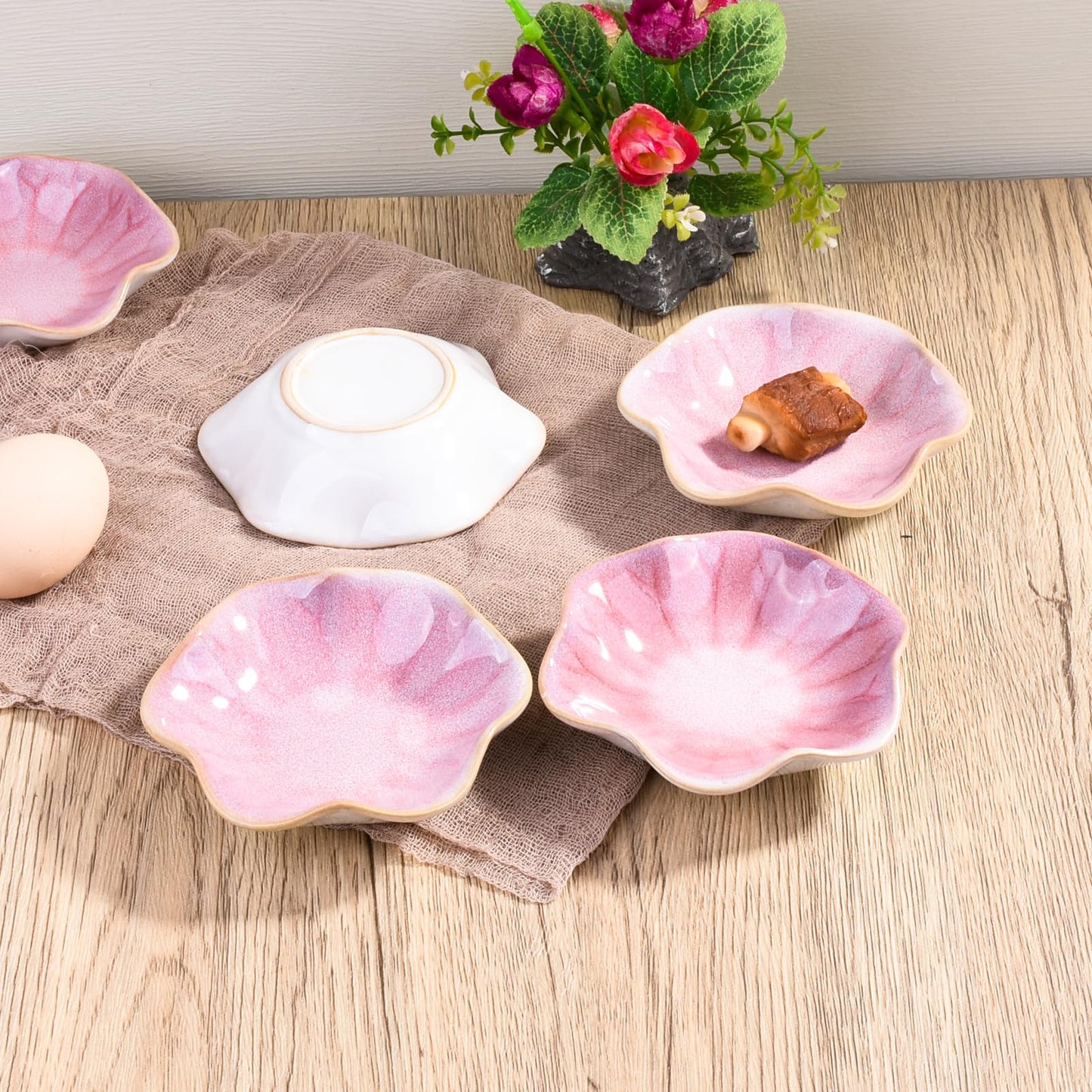 Whitenesser Pink Ceramic Dipping Bowls Set of 6, 4.25-Inch Small Sauce Dishes, Nordic Style Pastel Pink Prep Bowls for Condiments, Sushi, and Soy Sauce, Modern Decorative Mini Ramekins for Kitchen