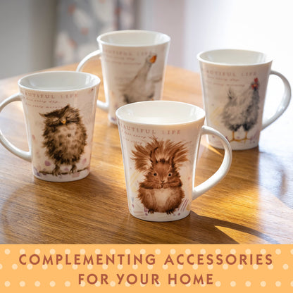 SPOTTED DOG GIFT COMPANY Animal Coffee Mugs Set of 4, 12.2 oz Ceramic Mugs & Tea Cups with Owl Squirrel Chicken Goose Designs, Microwave & Dishwasher Safe, Animal Lover Gifts for Women & Men