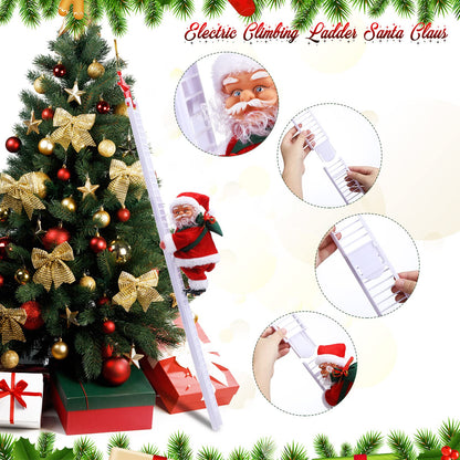 3 Pcs Electric Santa Claus Decoration - Rope Ladder Parachute Somersault Musical Santa Climbing Ladder Plush Doll Figurine Christmas Tree Hanging Ornaments Toys Xmas Gift