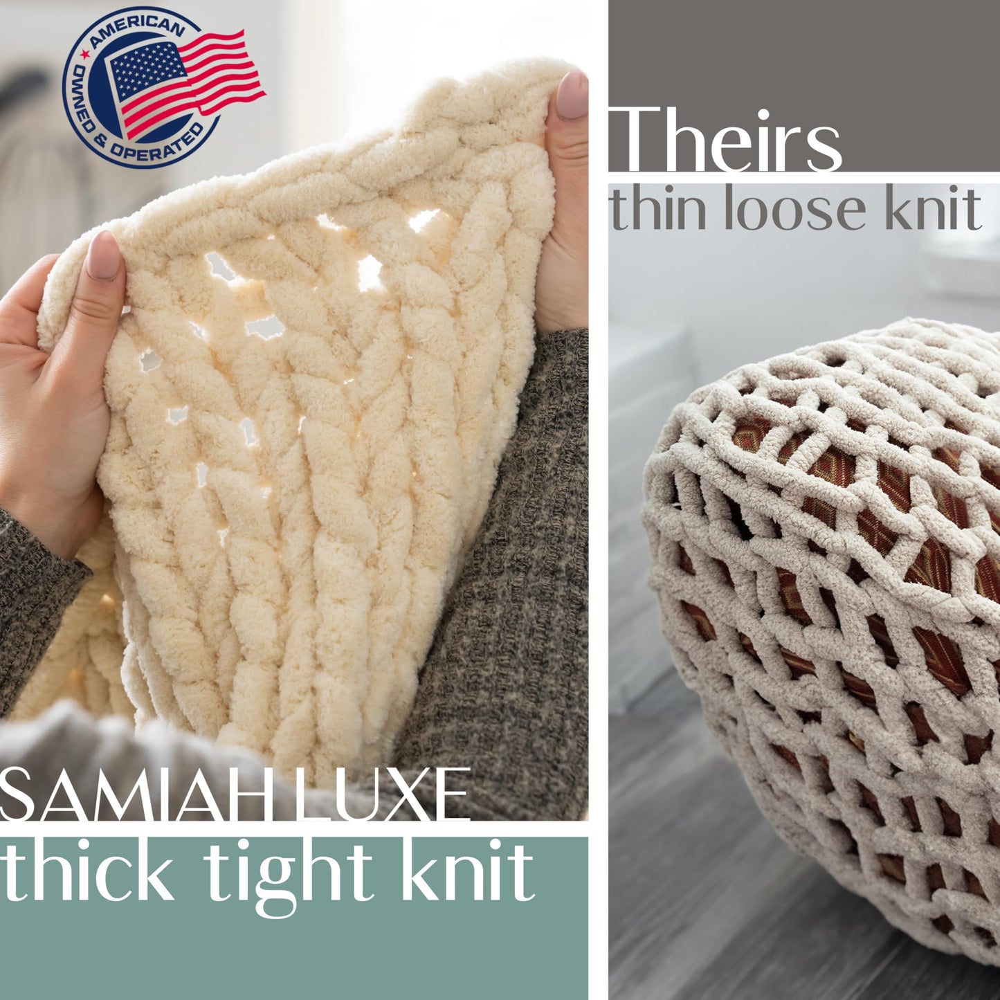 SAMIAH LUXE Chunky Knit Throw Blanket 50x70, Buttercream Cream Chenille Throw Blanket for Couch Bed Sofa, Soft Fluffy Cable Knit Blanket, Oeko-TEX Certified, Machine Washable