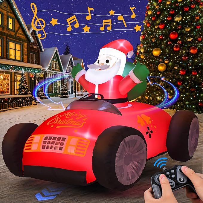 KLYLOP Remote Control Christmas Toy for Kids with Auto Inflate, 3.5FT Christmas Inflatables Santa Toys Car with 360°Rotation, Forward & Backward, Christmas Decor with Xmas BGM for Boys Girls Birthday
