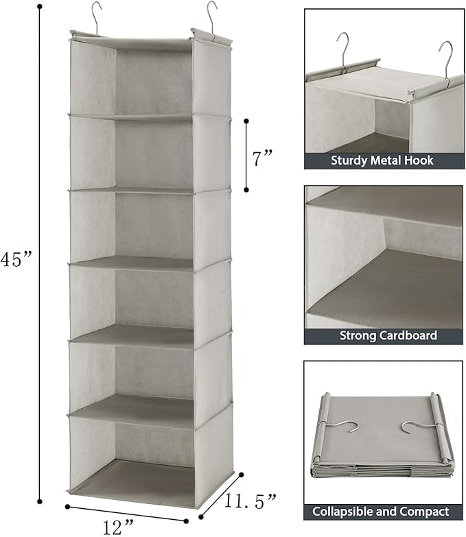 MAX Houser 6 Tier Shelf Hanging Closet Organizer, Closet Hanging Shelf