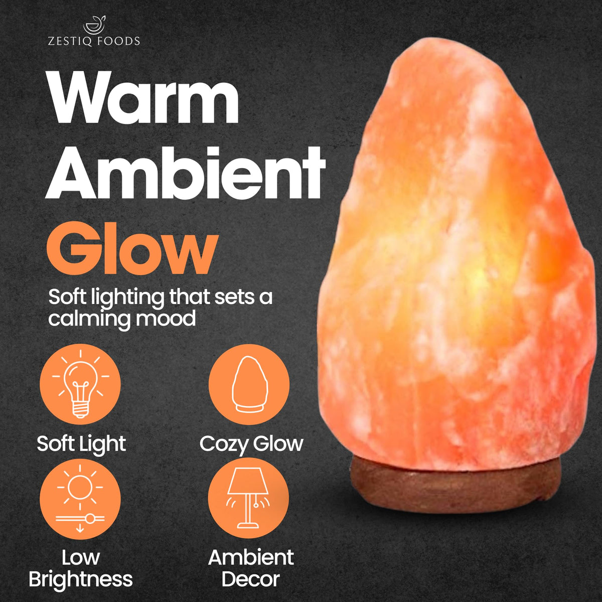ZESTIQ FOODS Himalayan Salt Lamp – Natural Pink Salt Rock Lamp, Crystal Night Light for Bedroom, Home & Office, Air Purifier, Relaxation & Home Decor