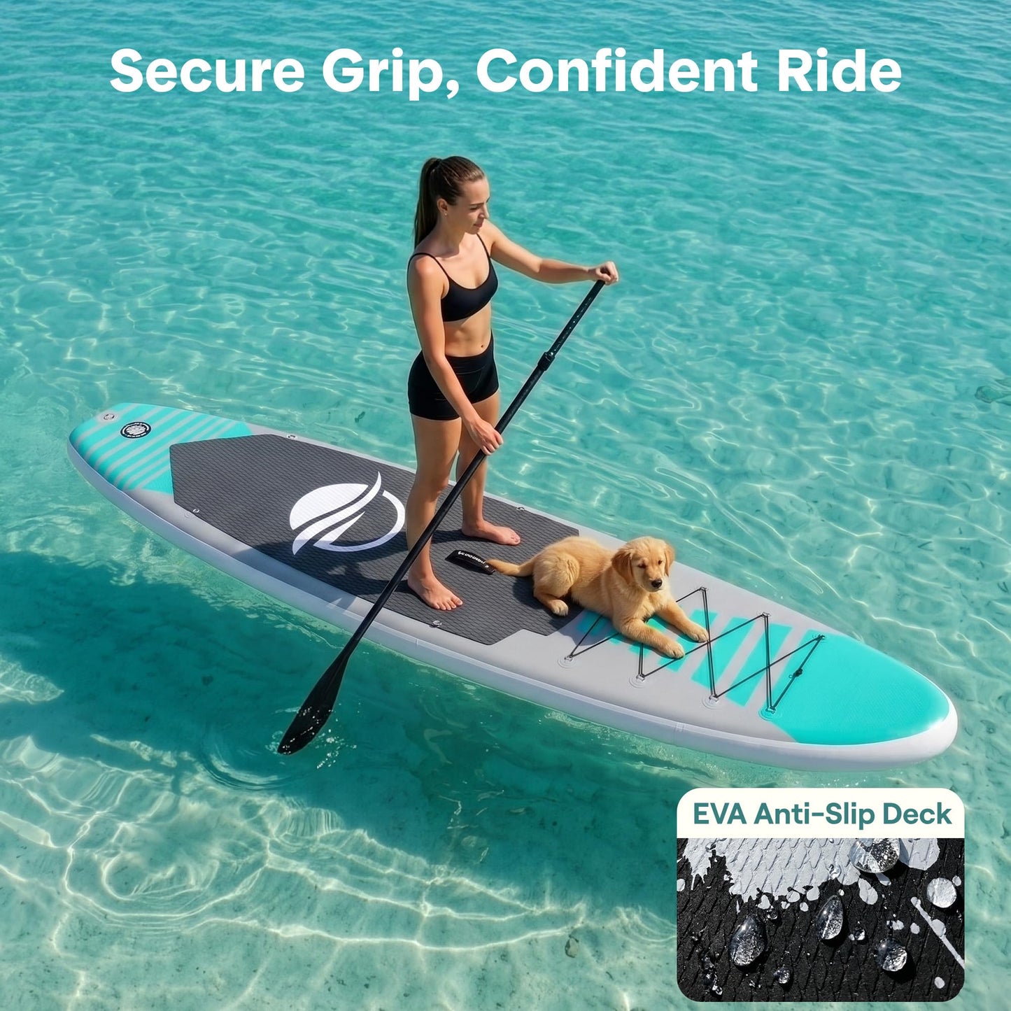 SereneLife 10’6” Inflatable Stand Up Paddle Board with Premium SUP Accessories - 32” Wide Stable Design with Non-Slip EVA Deck Pad, for Youth and Adults, 350 lbs. Capacity