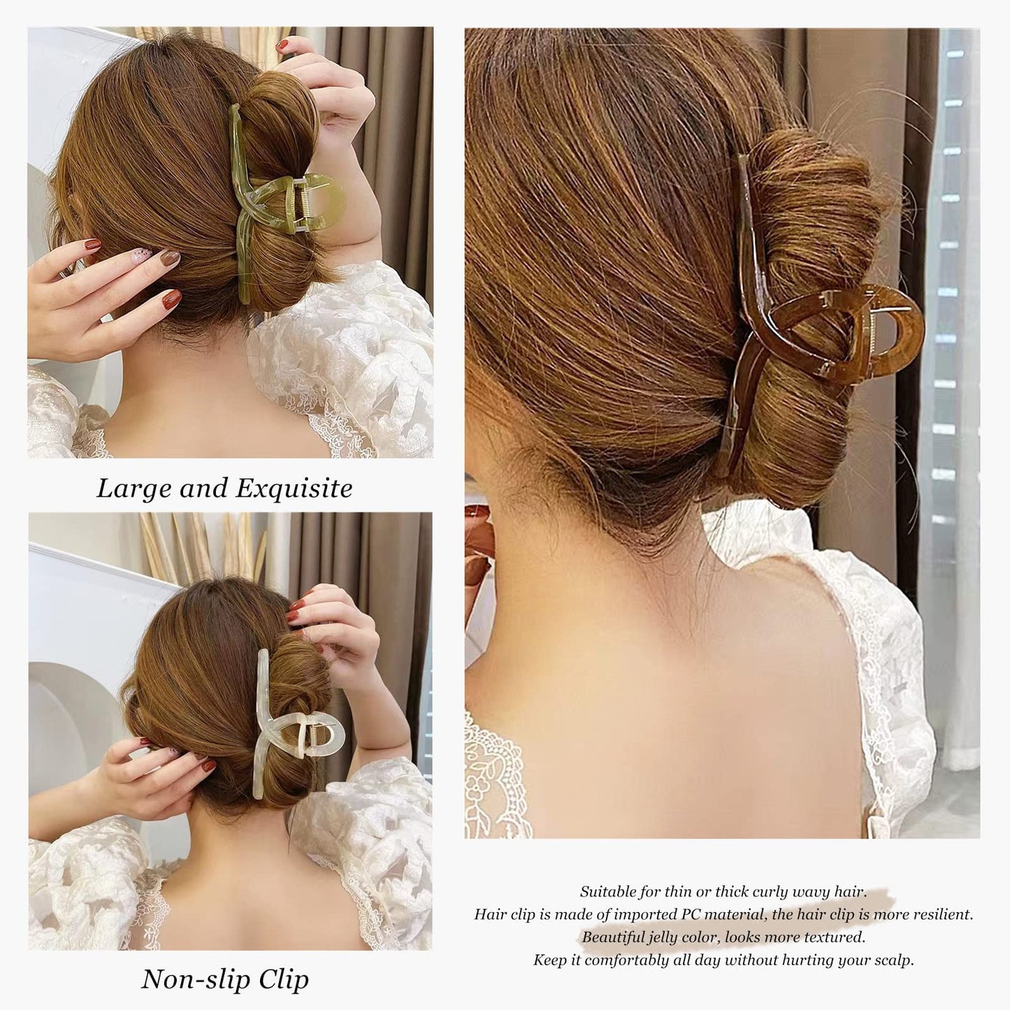 Big Hair Claw Clips Large Jelly Hair Clip for Women Large Butterfly Clip Claw Larger Size Hair Clip for Long Thick Hair 4 Pcs Christmas Gifts