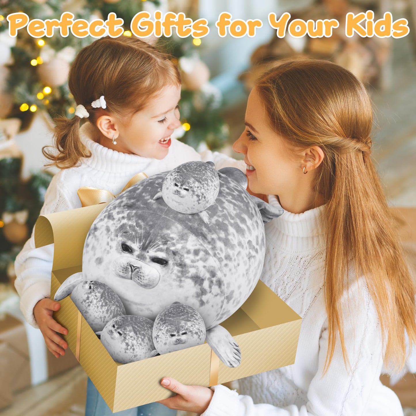 KMUYSL Toys for Ages 0 1 2 3 4 5 6 7 8+ Years - Plush Mommy Stuffed Animal with 4 Babies in Her Tummy, Soft Plush Toys Set, Christmas Birthday Gifts for Girls Boys Baby, Toddler, Kids (Seal Toys)