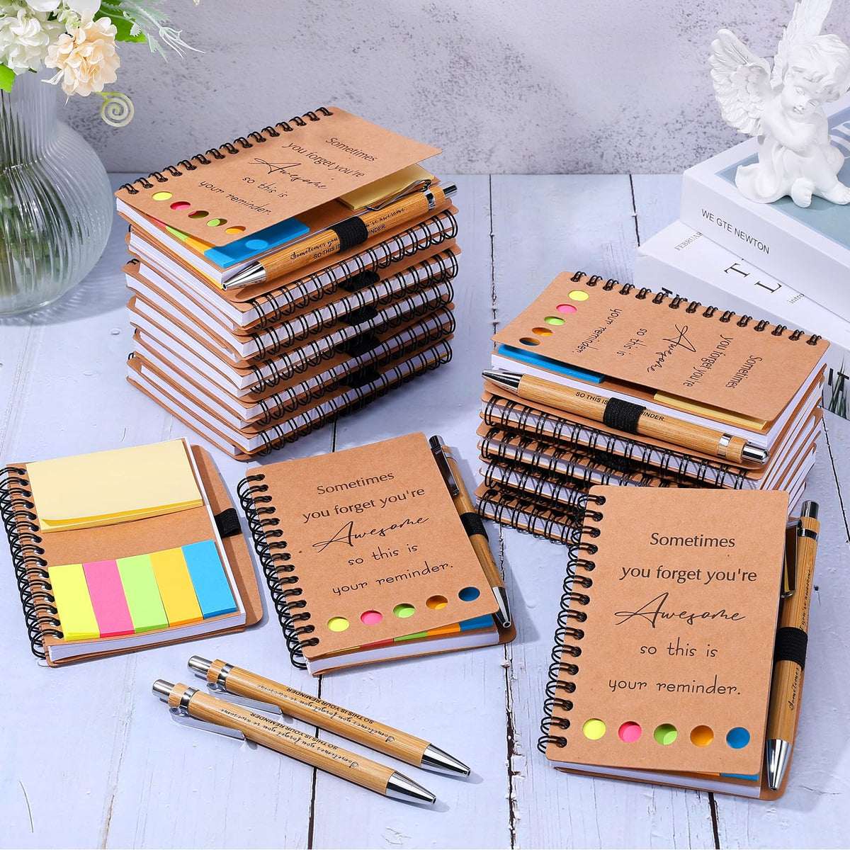 40 Sets Employee Appreciation Gifts Inspirational Spiral Notebooks with Sticky Notes Notepads Thank You Bamboo Ballpoint Pens Bulk for Coworker Nurse Teacher (SOMETIMES)