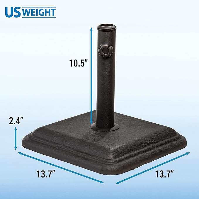 US Weight 26 Pound Umbrella Base - Cast Stone Outdoor Umbrella Stand - for Use with Umbrella Poles 1.3" to 1.8" - Designed to be Used with Patio Table - Black