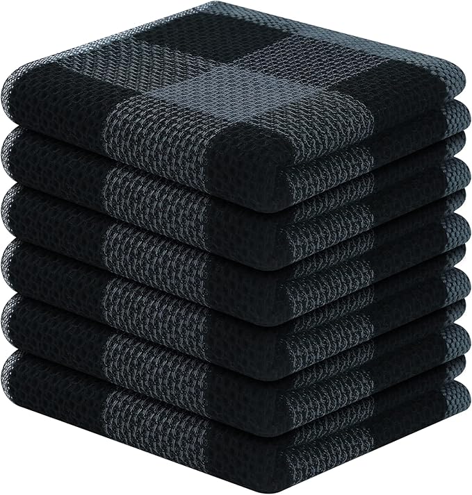 Homaxy 100% Cotton Waffle Weave Check Plaid Dish Cloths, 12 x 12 Inches