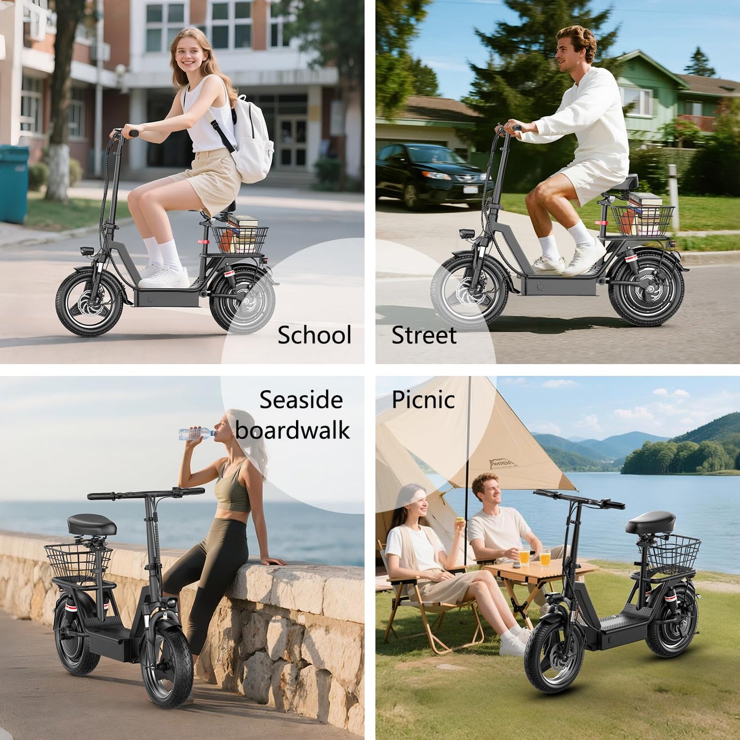 Electric Scooter for Adults, 1000W Peak Motor, 35 Miles of Range Scooter with Seat, 25 MPH Top Speed, 48V 13Ah Battery, Dual Suspension, Foldable E-Scooter with Rear Basket for Cargo, Commuting, 2PCS