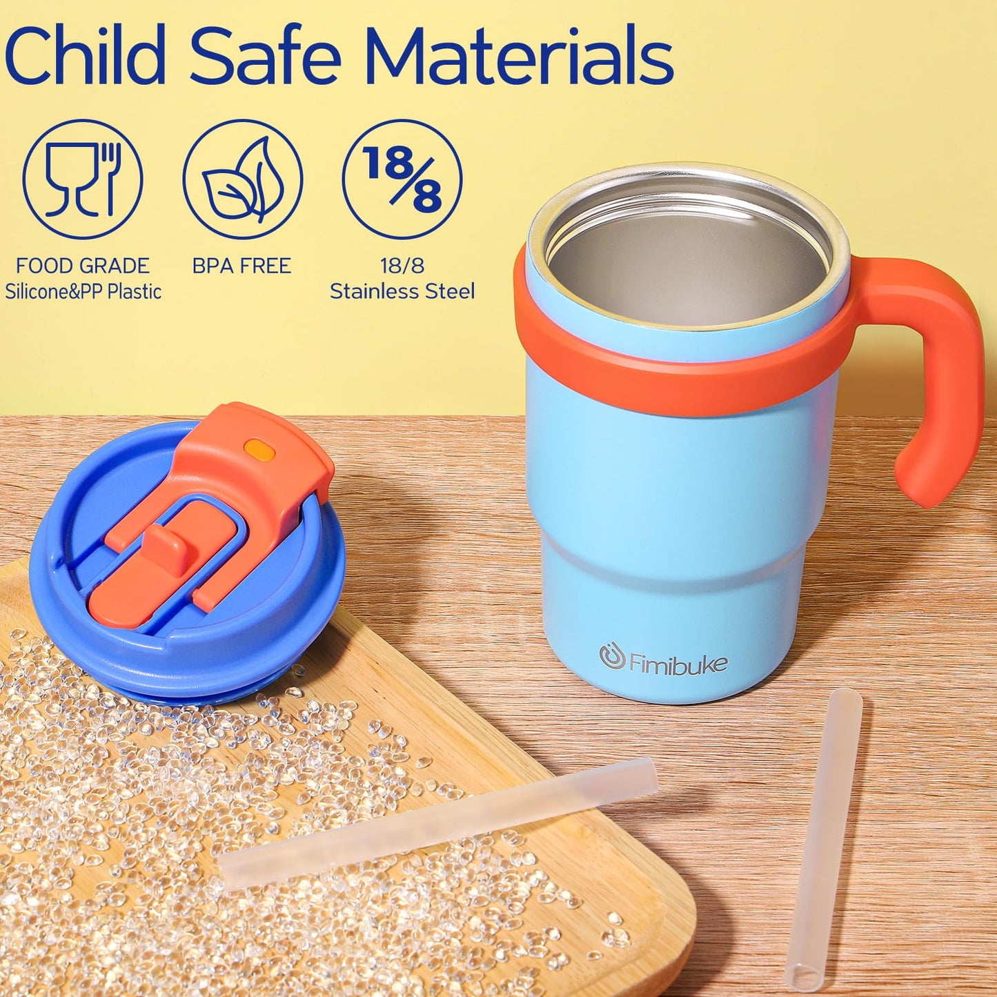 Fimibuke Kids Insulated Tumbler with Handle & Straw - 16oz Leak Proof Toddler Tumbler with Sip/Swig 2-in-1 Lid, BPA FREE 18/8 Stainless Steel Kids Water Bottle Drinking Cups Travel Mugs for Boys Girls