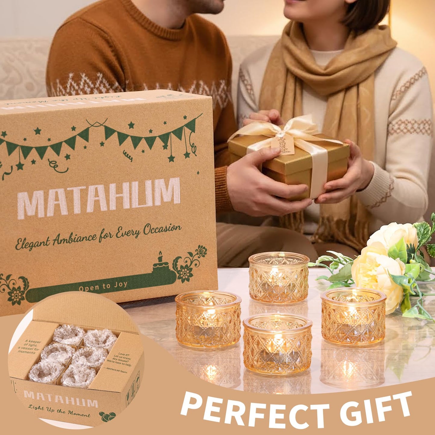 MATAHUM 24 Pack Gold Tealight Candle Holders, Glitter Diamond Glass Votive Candle Holders Bulk for Wedding Centerpieces, Bridal Shower, Baby Shower, Birthday, Anniversary, Party Decor