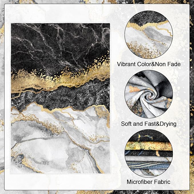 Boyiee Set of 6 Marble Kitchen Towels Gold Black Marble Tea Dish Towels 24 x 16
