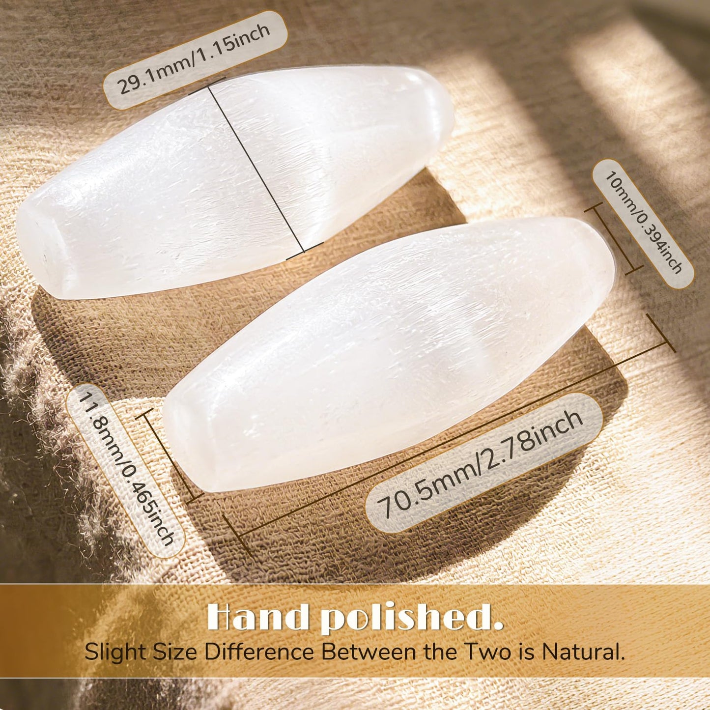 Zuria Selenite Wands Oval-Shaped Dzi Style Selenite Crystal Wands for Negative Energy Removal, Activating Crown & Third Eye Chakra, Crystal Gift for Spiritual Reiki Meditation Home Office, 2-Pack