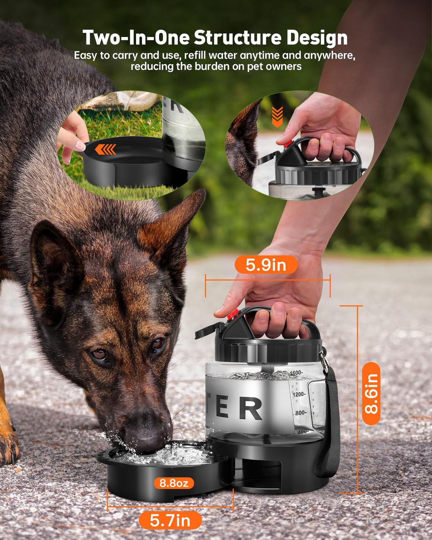 Portable Dog Water Bottle Bowl - 1600ml Travel Water Bowl Dispenser for Dogs Leak Proof, Suitable for Large Pet Drinking, A Must Have for Outdoor, Camping, Walking, Beach, Hunting, and Other Scenes