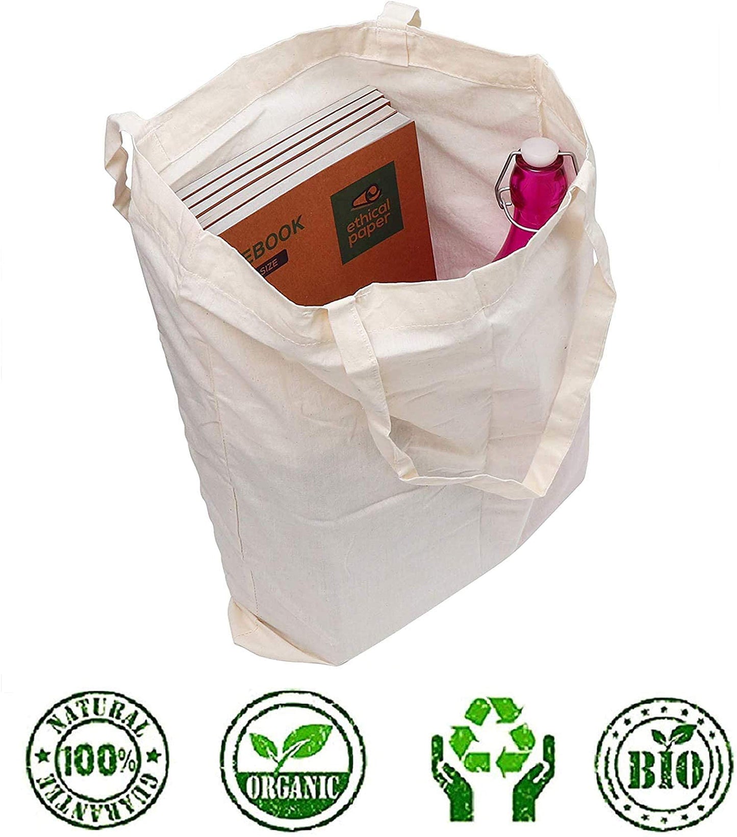 CENTRIX Natural Cotton 10 pack 15 X 16 inch reusable grocery bags, 5.5 oz cotton canvas tote, eco friendly super strong washable great choice for promotion branding and gift