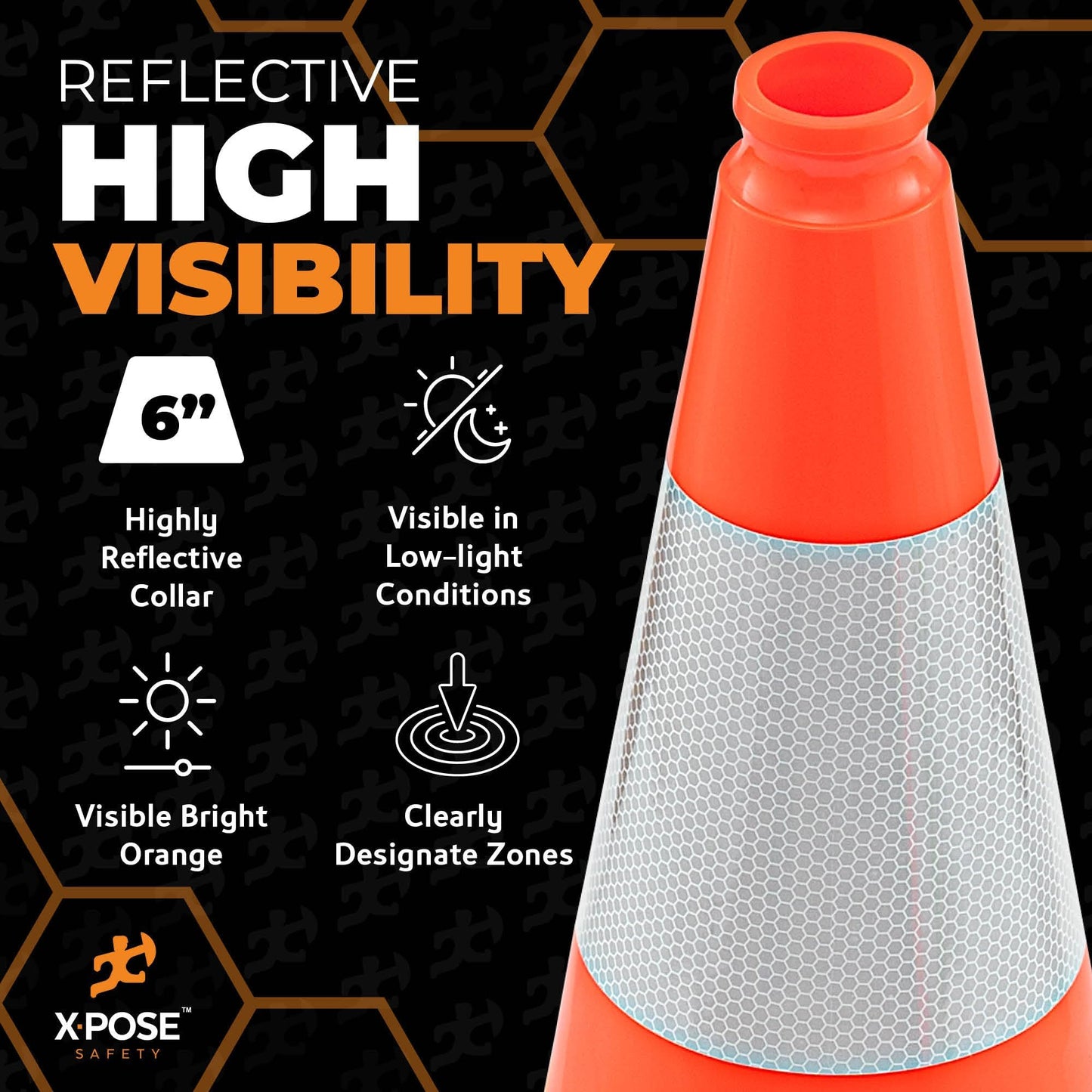Xpose Safety 18" Orange Traffic Cones 6" Collar - Bulk Half Pallet 450 Pack Multipurpose PVC Plastic Safety Cone for Parking, Soccer, Caution, Kids, and Construction - Custom Stenciling Available