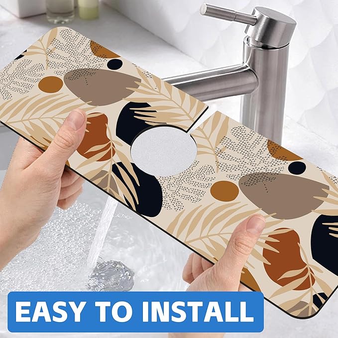Boho Tropical Leaves Kitchen Sink Splash Guard Mat Absorbent Fast Drying Mat