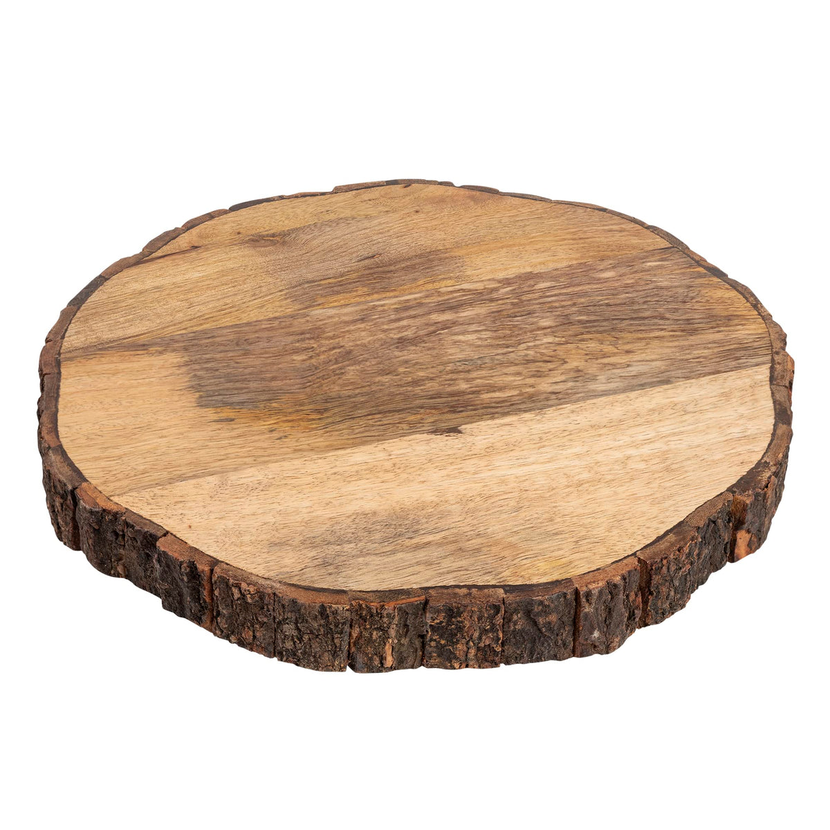 GoCraft Wooden Round Cutting Board with Tree Bark Rim | 1.5" Thick Mango Wood Live Edge Chopping, Prep, Serve Board | Charcuterie Platter - 12.5"