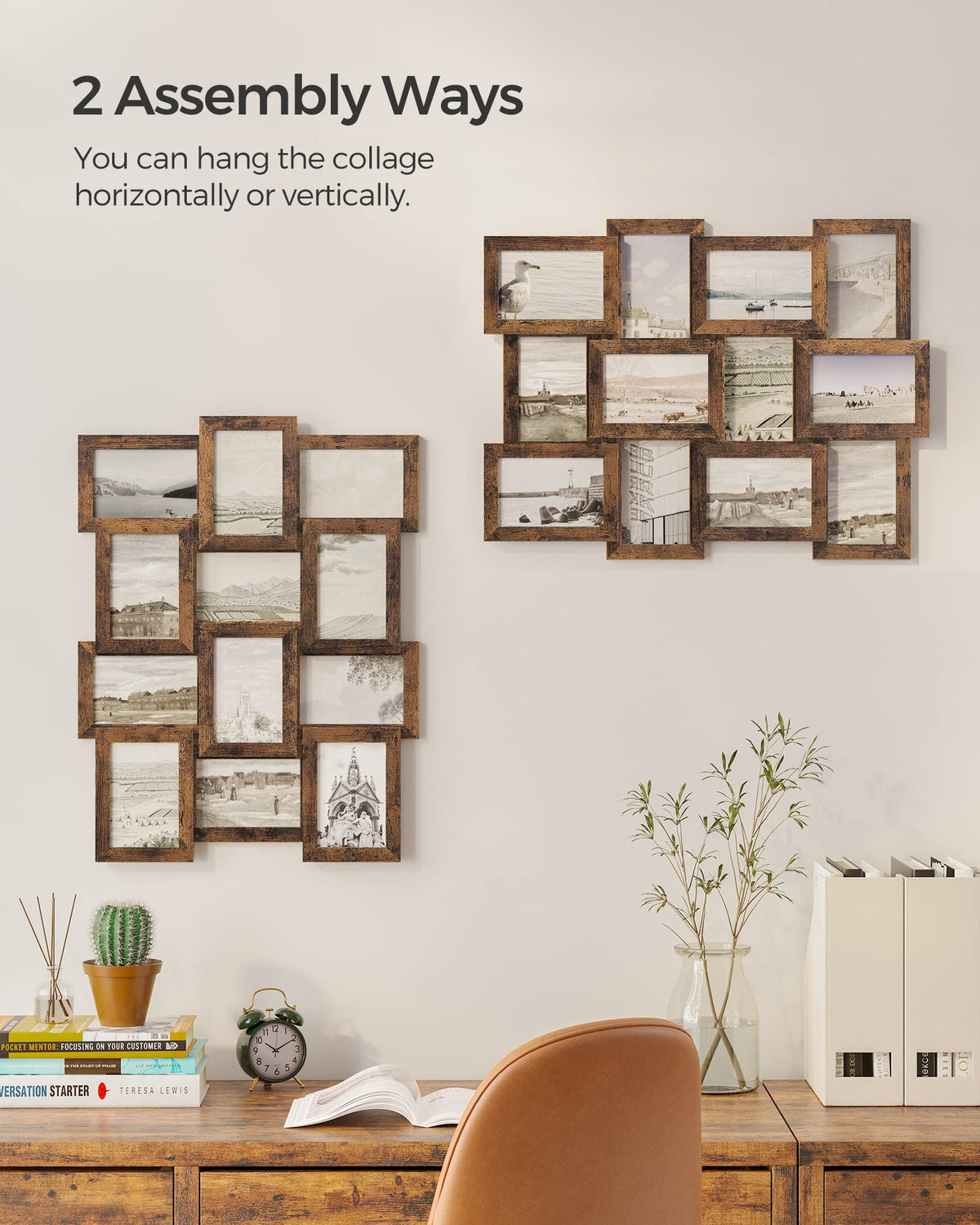 SONGMICS Collage Picture Frames, 4x6 for Wall Decor, Multi Family Photo for Gallery Decor, Hanging Display, Set of 12, Rustic Brown URPF026X01