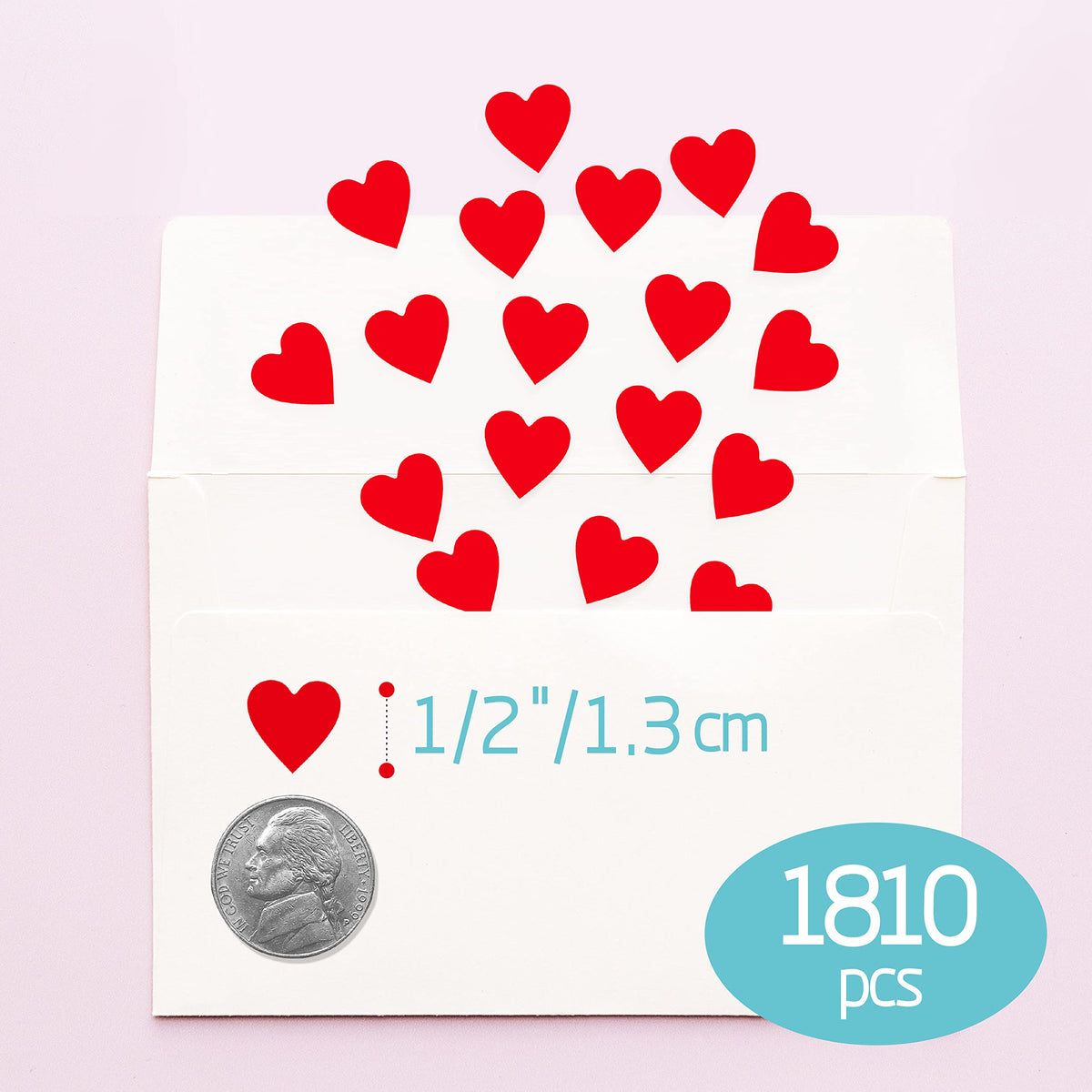 1810 PCS Heart-Shaped Red Stickers, Permanent Love Labels on 10 Sheets for Party Favors, Invitation Seals, Gift Packaging, Boxes and Bags (1/2” in Diameter)