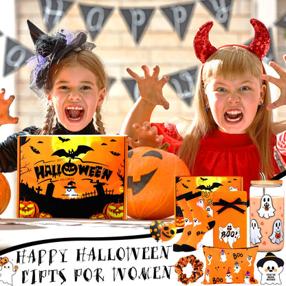 Zenoble Boo Basket Stuffers for Women, 6 Pcs Halloween Gifts Set Cute Boo Basket with Halloween Cup Socks Towel Bag for Teens Girls Mom Friend Sister Wife