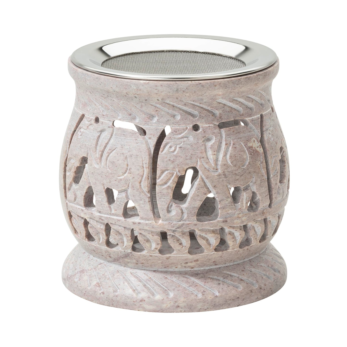 Soapstone Incense Burner with Strainer | 3.34 Inch Height & 3.15 Inch Diameter | Handmade Natural Stone Incense Holder for Gentle Aromatherapy with Tea Light | Decorative Meditation Accessory