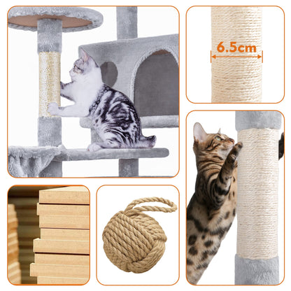 HOMIDEC Cat Tree,151cm Cat Tower for Indoor Kitty,Scratching Post Stable Activity Centre Climbing Tree with 2 Kitty Houses, Hammock, 4 Sisal Posts, Ladder, and Rest Place