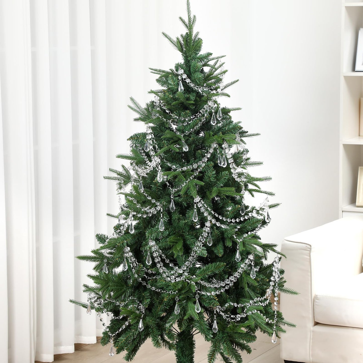Pinkunn 12 Pcs 3-Layer Crystal Garland for Christmas Tree 20in 16in 12in 3-Layer Acrylic Bead Garland Hanging Christmas Decorations Indoor Home Decor for Home Xmas Wedding Party Decor(Teardrop)