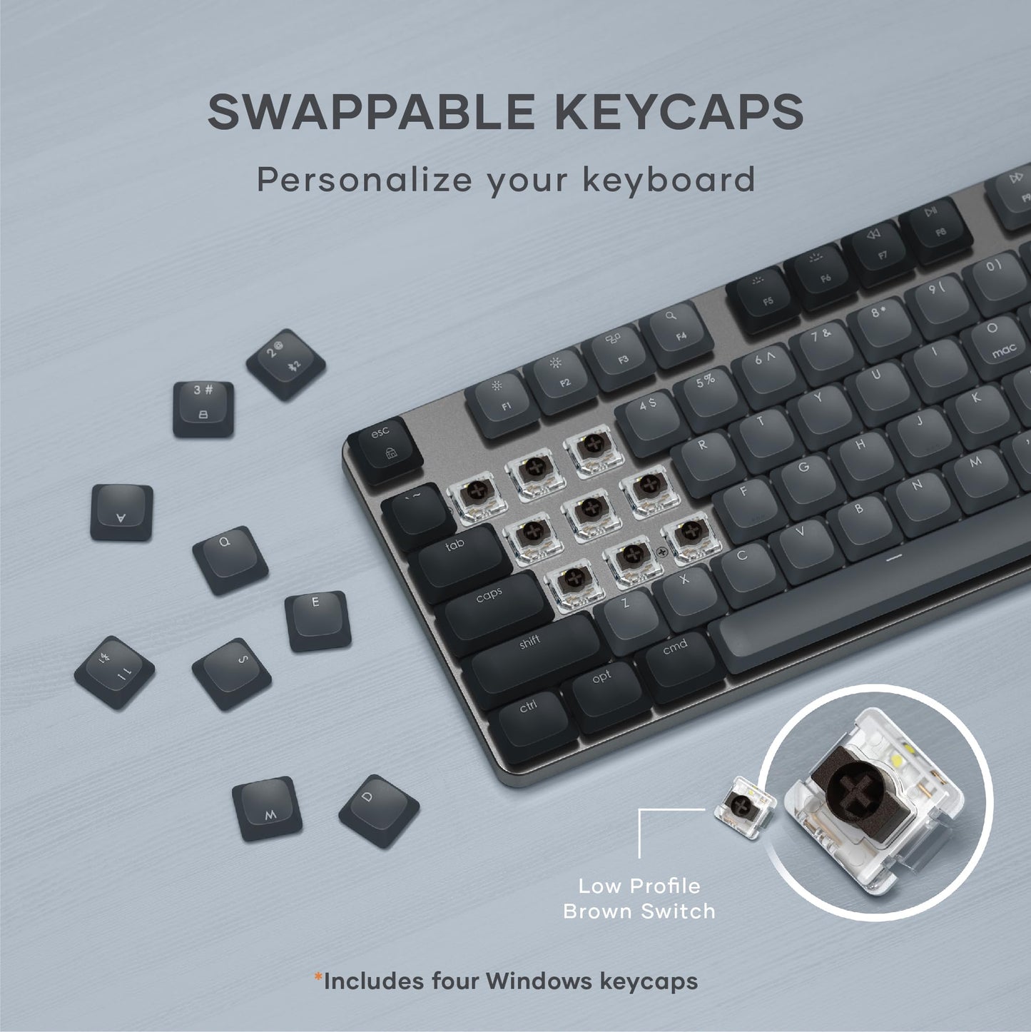 Satechi SM3 Mechanical Keyboard for Mac and Windows, 108 Keys Full Size with White LED Backlit, Wired and Bluetooth for Mac and Windows - Dark Gray/Gray