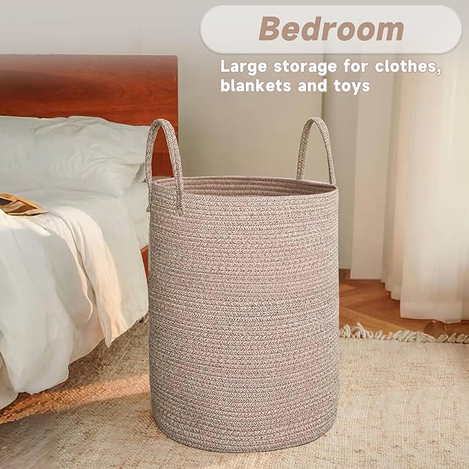 Large Woven Laundry Basket Hamper, 80L Cotton Rope Storage Bin