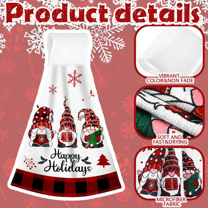 Jingmore 6 Pcs Christmas Hanging Kitchen Towels with Loop Buffalo Plaid Red and Black Hand Tie Towels Microfiber Drying Baking Cooking Cloth