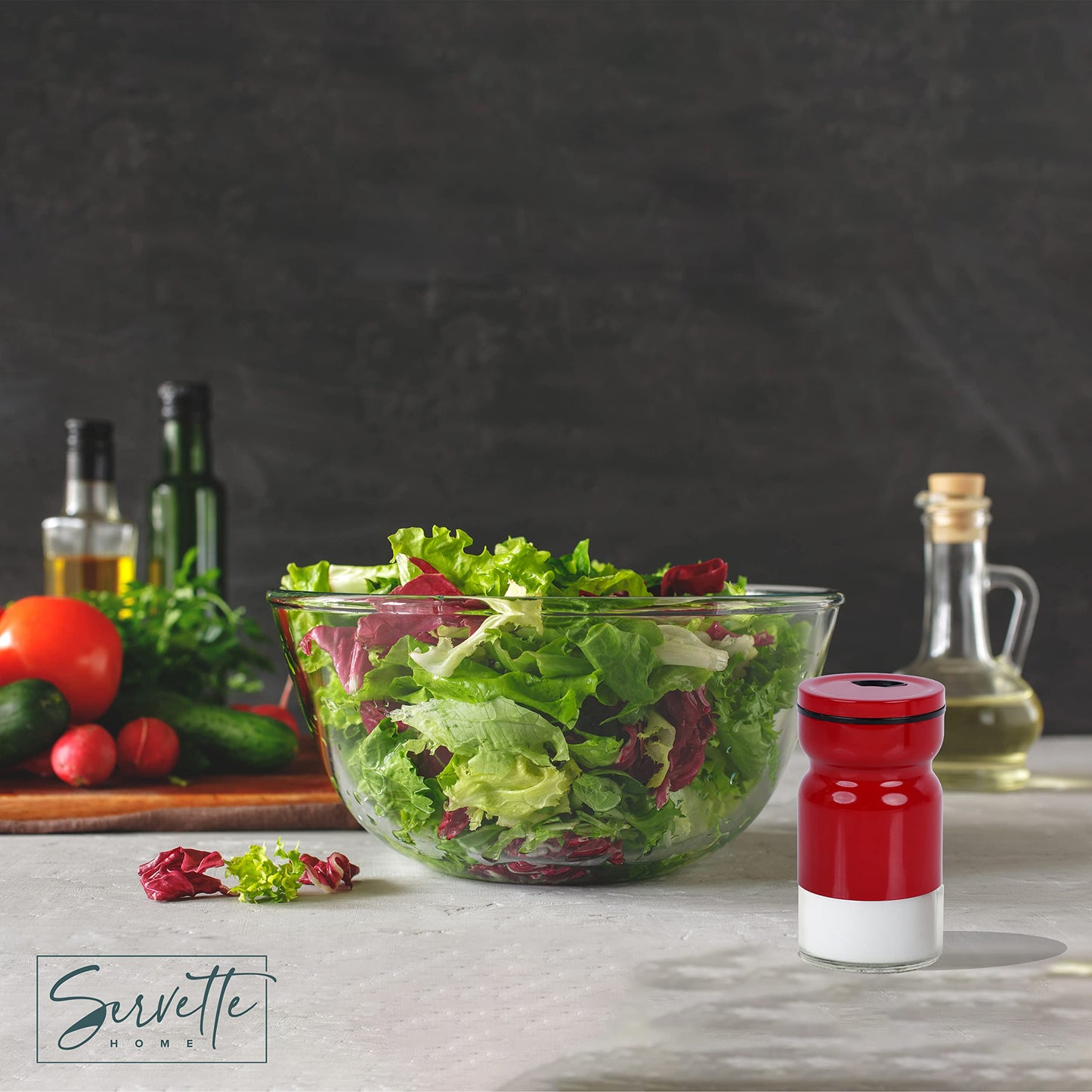 Glass & Metal Salt and Pepper Shaker - Set of 2 Red