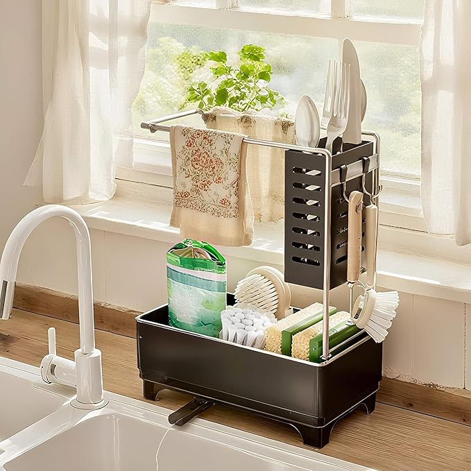 MOUKABAL Sponge Holder for Kitchen Sink, 2-Tier Sink Caddy Organizer