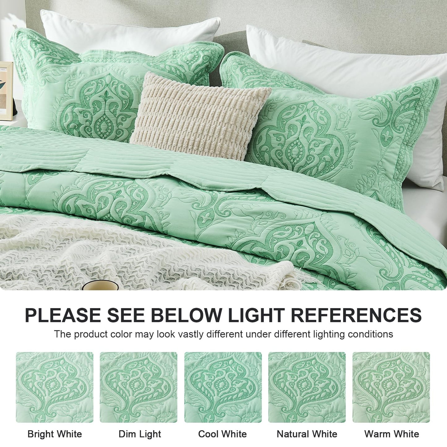 DaisyHuang Oversized Bedspread Coverlet Set Queen Size - Lightweight Bedding Cover - Beautiful Stitching - 4 Piece Reversible Bedspread, Mint Green