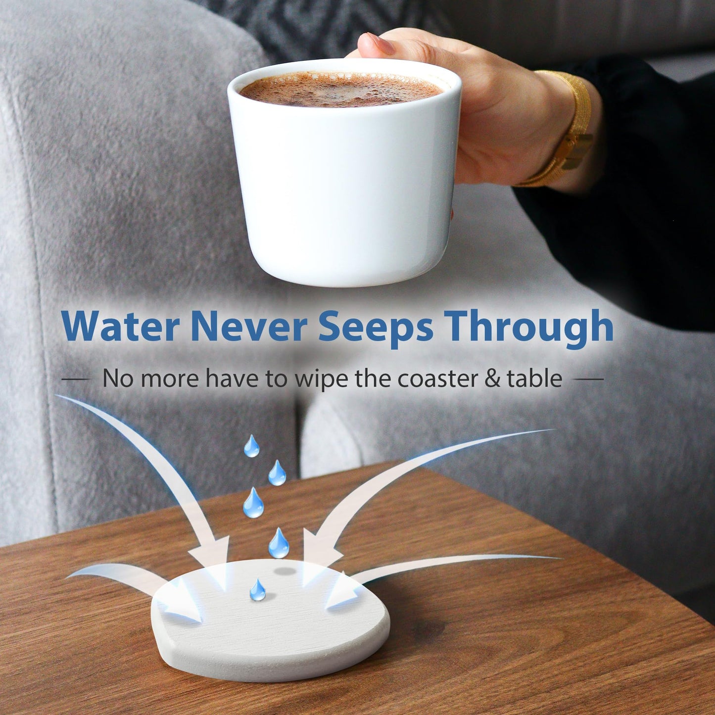 Diatomaceous Earth Coasters Set of 6 for Drinks, Moisture Water Absorbent Stone Coasters for Table Desk at Work, Water Absorbing Instant Drying Diatomite, Modern White