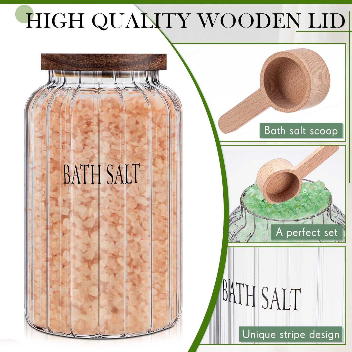 Maxdot 94 oz Large Bath Salt Container Glass Bath Salt Jar with Wooden Lid and Scoop, Storage Canister Airtight Storage Bathtub Accessories for Women Bathroom Bath Decor