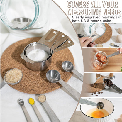 28PCS Mixing Bowls with Airtight Lids Set, Stainless Steel Nesting Prep Bowls with 7 Measuring Cups & 14 Measuring Spoons for Cooking, Baking, Serving, Food Storage, Size 5.5/3.5/2.5/2/1.4/1/0.62QT