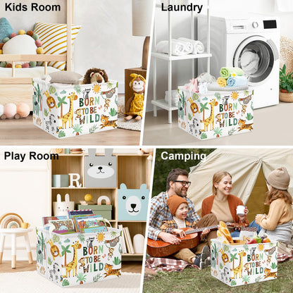 Clastyle 36L Boho Tropical Animal Tree Elephant Kid Storage Basket Rectangle Giraffe Lion Tiger Clothes Toy Nursery Bin Book Shelf Basket