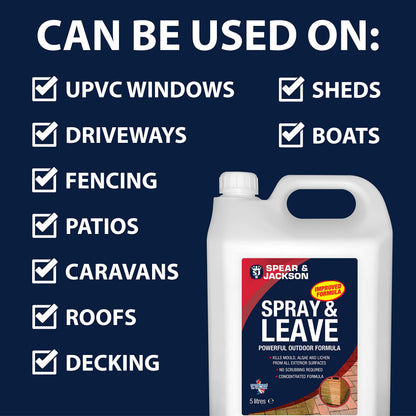 Spear and Jackson - Spray and Leave Concentrate 2 x 5 Litres - Kills Mould, Algae & Lichen From All Exterior Surfaces