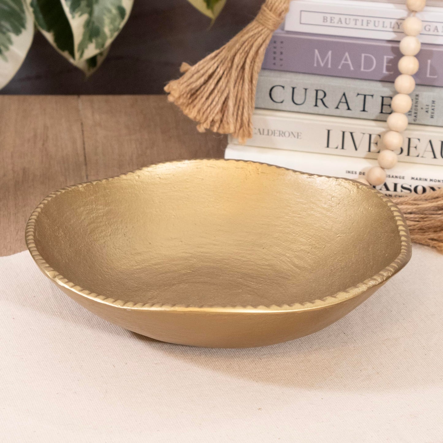 ANDALUCA Decorative Cast Metal Round Bowl 10 inch (Gold)