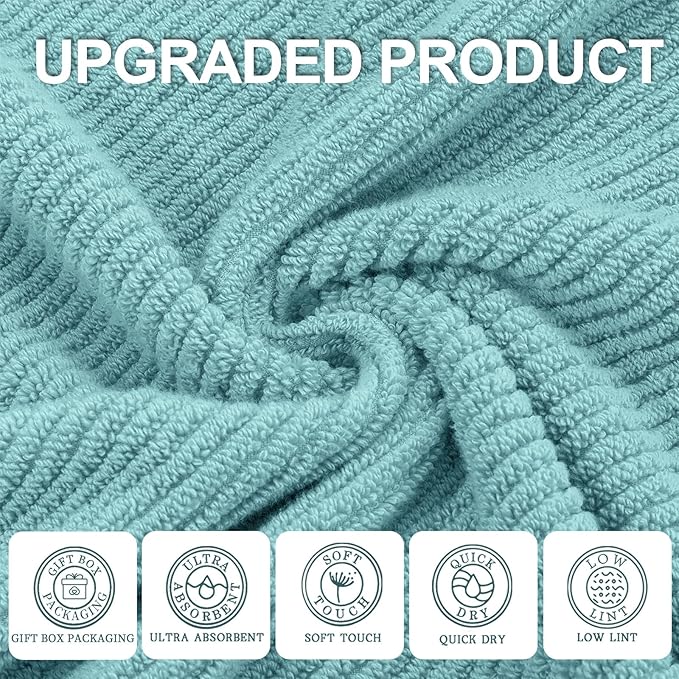 VOOVA & MOVAS Bathroom Towels Set, 100% Cotton | Quick Dry | Soft | Thick