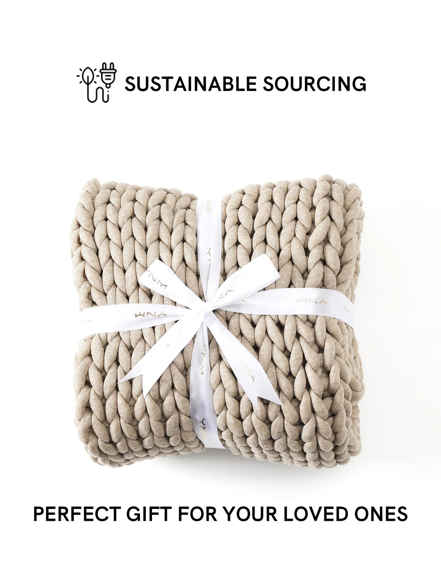 YnM Chunky Throw Blanket, Medium-Weight, Hand Knitted, Skin Friendly, Ventilated and Breathable, Machine Washable, Home Décor Piece for Couch, Sofa and Bed (Beige, 40x50 Inch)