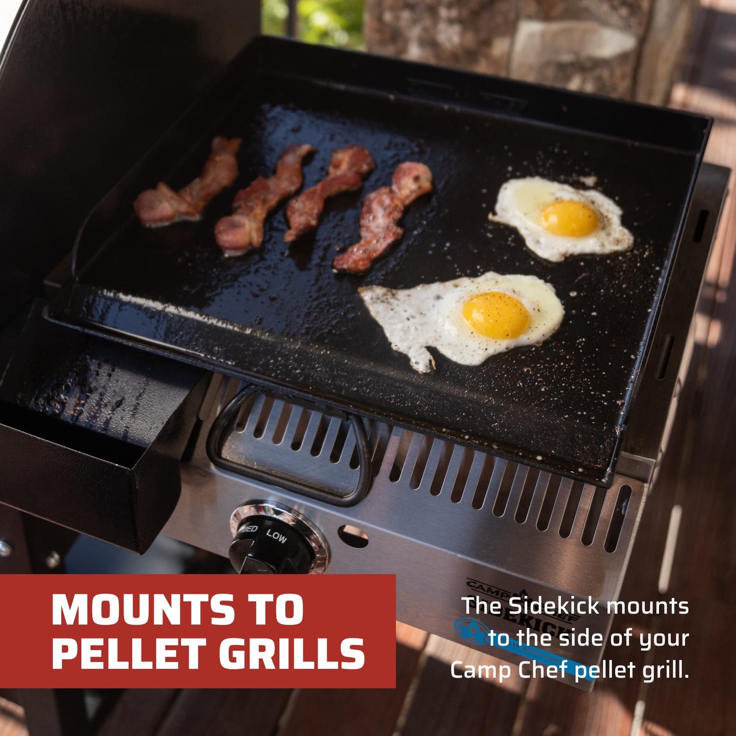 Camp Chef Sidekick Grill Accessory, Flat Top Griddle included, 14" cooking system compatible, Stainless/Black