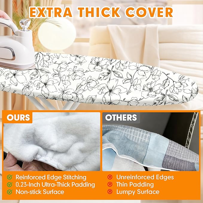 Ironing Board Cover and Pad, 18x49 Extra Wide Thick Iron Padding, Scorch &