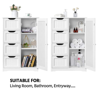 Yaheetech Bathroom Floor Cabinet Cupboard Free Standing Wooden Cabinet Storage Unit with 4 Drawers & 1 Door, Adjustable Shelf, White