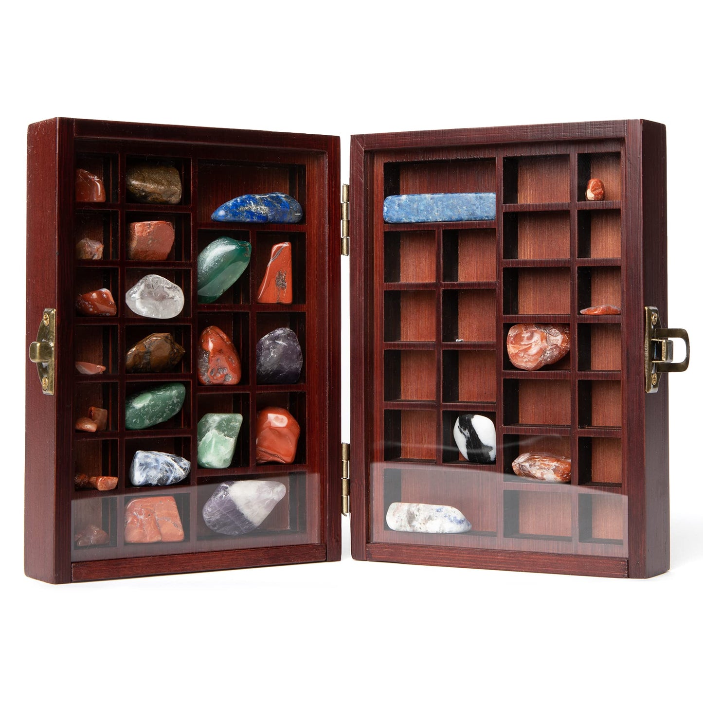 SmartyRocks Small Portable Rock Display Case Hand-Sized, 48-Slotted Shadow Box for Gemstones or Beads Bamboo-Wood Collection Case with Plexiglass for Kids