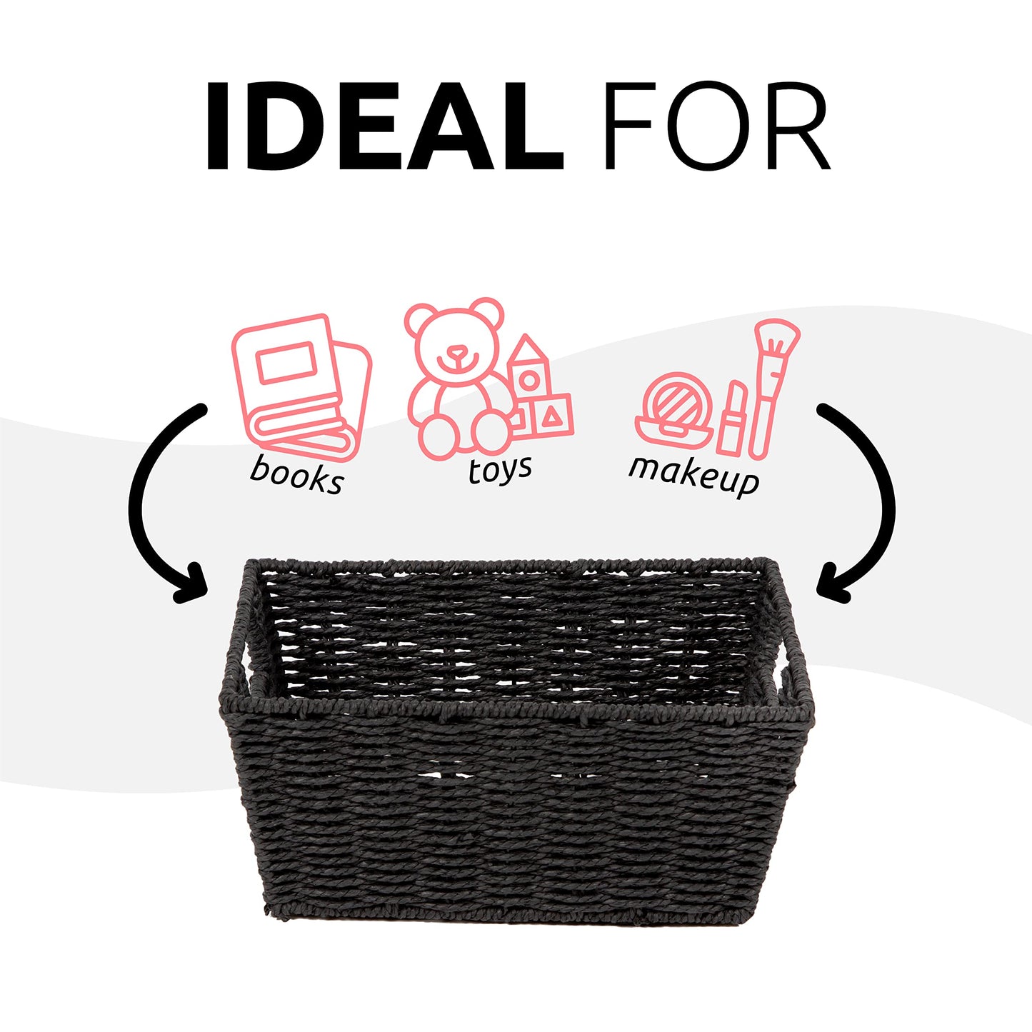 Compactor Cosmos Etna Basket - Stylish Black Woven Paper and Metal Frame Organizer - Medium Size (31X24X14 cm)